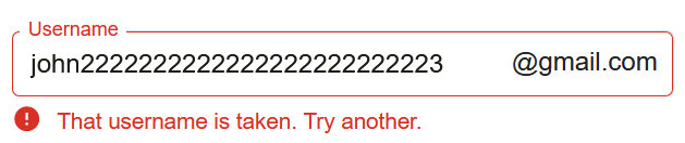 Gmail signup showing a username that is already taken